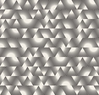 Vektör sorunsuz siyah ve beyaz üçgen Sunburst hatları düzensiz