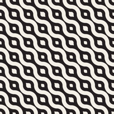 Vektör sorunsuz siyah ve beyaz çapraz dalgalı çizgiler geometrik desen