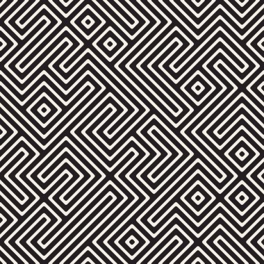 Düzensiz geometrik desen vektör sorunsuz siyah ve beyaz labirent çizgili
