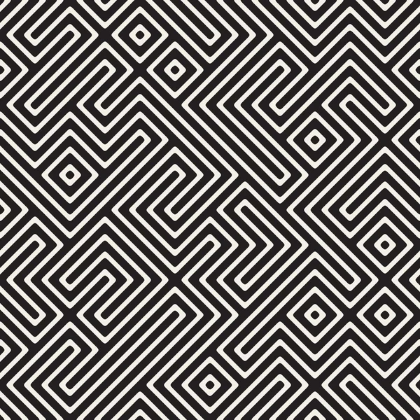 Vetor sem costura preto e branco labirinto listras padrão geométrico irregular — Vetor de Stock