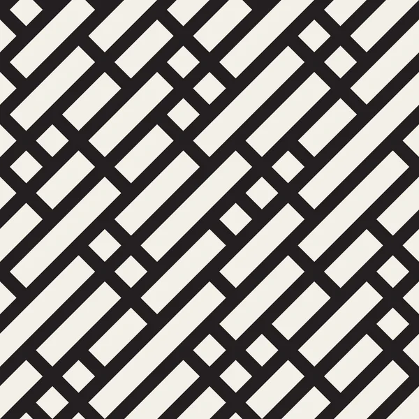 Patrón irregular de líneas diagonales geométricas en blanco y negro sin costura vectorial — Vector de stock