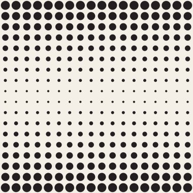 Yatay degrade yarı ton desen vektör sorunsuz siyah ve beyaz daireler