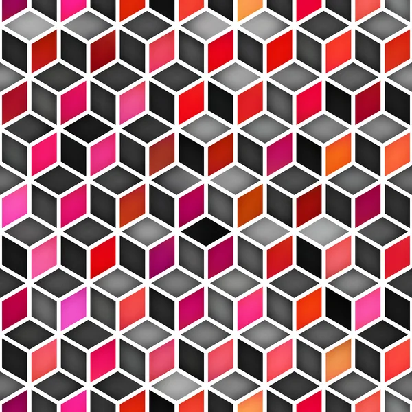 Vector Seamless Multicolor Gradient Cube Shape Rhombus Grid Geometric Pattern — Stock Vector