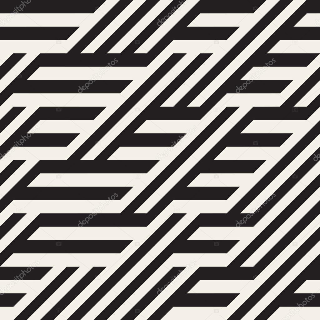 Vector Seamless Black and White Diagonal Lines Irregular Geometric