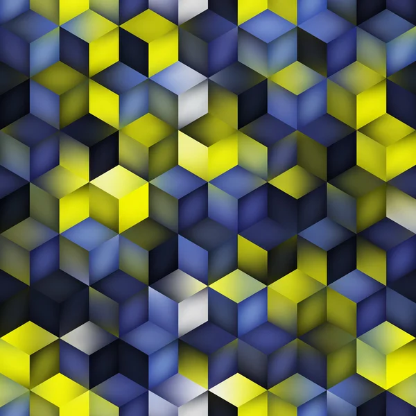 Vector inconsútil multicolor azul amarillo degradado cubo forma rombo cuadrícula patrón geométrico — Archivo Imágenes Vectoriales