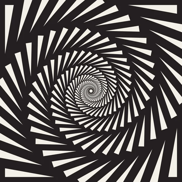 Vetor preto e branco espiral triângulos redemoinho abstrato ilusão óptica — Vetor de Stock