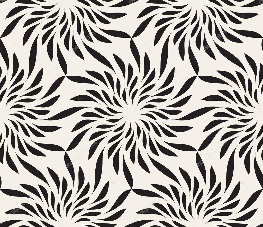 Vector Seamless Black and White Floral Shape Twirl Pattern