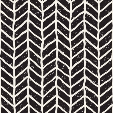 Elle çizilmiş geometrik dikişsiz desen. Tek renkli siyah beyaz mürekkep darbeleri. Soyut vektör arkaplan dokusu.