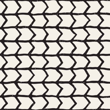 Elle çizilmiş geometrik dikişsiz desen. Tek renkli siyah beyaz mürekkep darbeleri. Soyut vektör arkaplan dokusu.