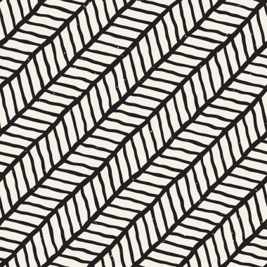 Elle çizilmiş geometrik dikişsiz desen. Tek renkli siyah beyaz mürekkep darbeleri. Soyut vektör arkaplan dokusu.