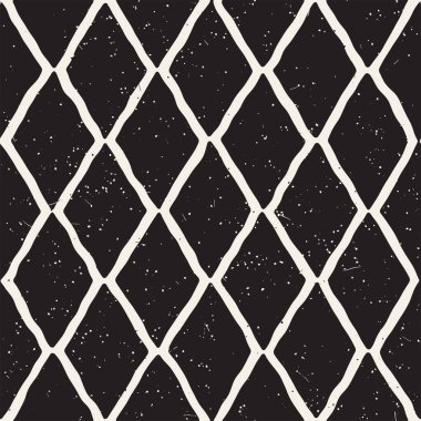 Elle çizilmiş eşkenar dörtgen çizgiler geometrik kusursuz desen. Tek renkli mürekkep darbeleri. Soyut vektör arkaplan dokusu.