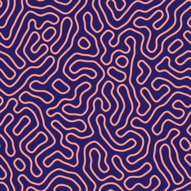 Vektör kusursuz desen. Soyut organik şekiller, doku. Düzgün doğal labirenti olan tek renkli fayanslı bir arka plan. Moda kaotik yüzey deseni tasarımı.