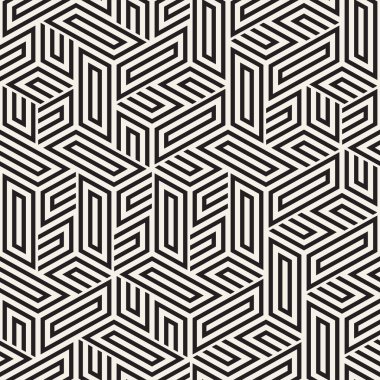 Vektörsüz mozaik çizgiler. Modern stil soyut doku. Çizgili elementlerle geometrik fayanslar tekrarlanıyor