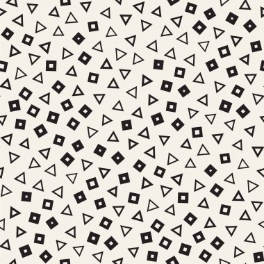 Kusursuz kaotik şablonlar. Rastgele dağılmış geometrik şekiller. Soyut retro arkaplan benzetim tasarımı