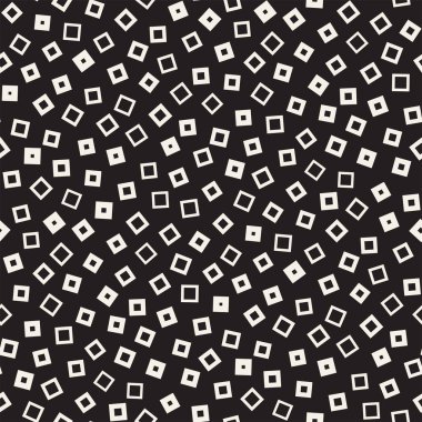 Kusursuz kaotik şablonlar. Rastgele dağılmış geometrik kare üçgen şekiller. Soyut retro arkaplan tasarımı