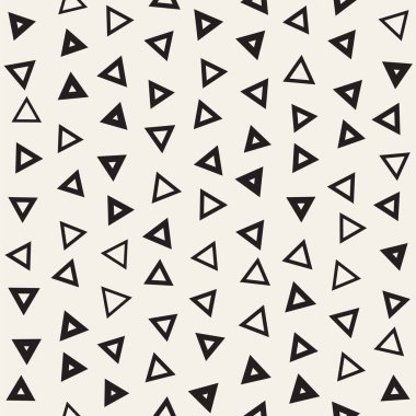 Kusursuz kaotik şablonlar. Rastgele dağılmış geometrik kare üçgen şekiller. Soyut retro arkaplan tasarımı