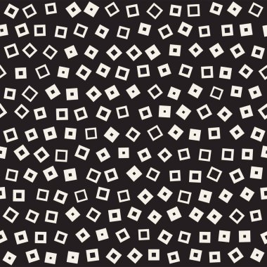 Kusursuz kaotik şablonlar. Rastgele dağılmış geometrik kare üçgen şekiller. Soyut retro arkaplan tasarımı