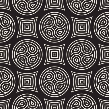 Vektör kusursuz desen. Modern stil soyut doku. Çizgili dekoratif elementlerden tekrarlanan geometrik çember ve yıldız fayansları.