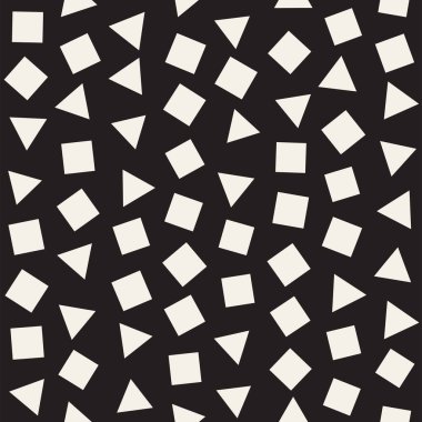 Kusursuz kaotik şablonlar. Rastgele dağılmış geometrik şekiller. Soyut retro arkaplan tasarımı