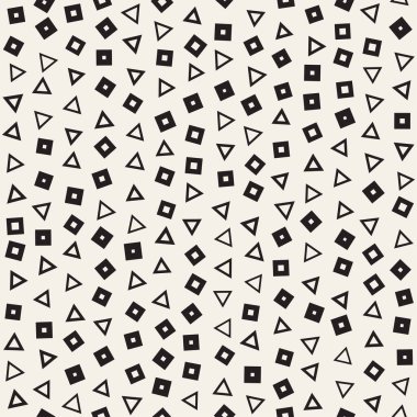 Kusursuz kaotik şablonlar. Rastgele dağılmış geometrik şekiller. Soyut retro arkaplan tasarımı