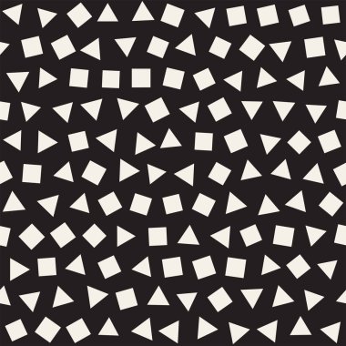 Kusursuz kaotik şablonlar. Rastgele dağılmış geometrik şekiller. Soyut retro arkaplan tasarımı