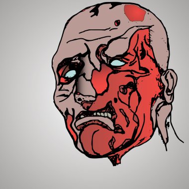 Bir zombi kafa çizimi ayrıntılı olarak yapılır