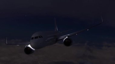 Bir ticari uçak gece bir pistten kalkıyor.