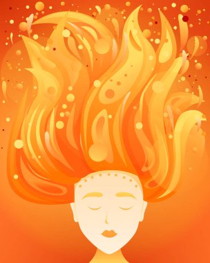 kavramsal afiş kadın ateşli saçlı, vektör illüstrasyonu