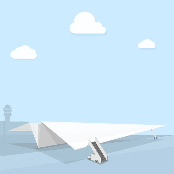 空港滑走路の紙飛行機ベクトルイラスト — ストックベクタ