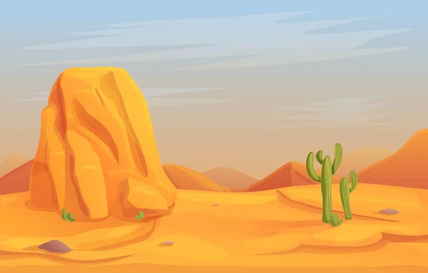 Cartoon Desert Panorama Cactuses Rocks Vector Illustration — Stock Vector