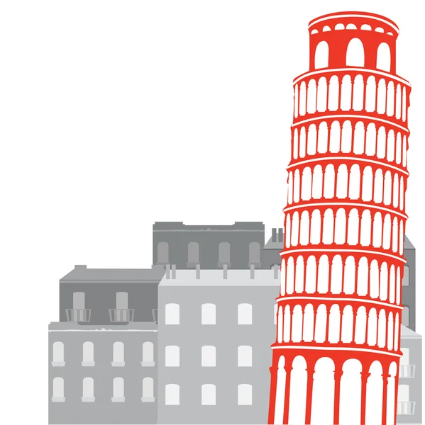 Leaning Tower of Pisa on the background of city, vector illustra — Stock Vector
