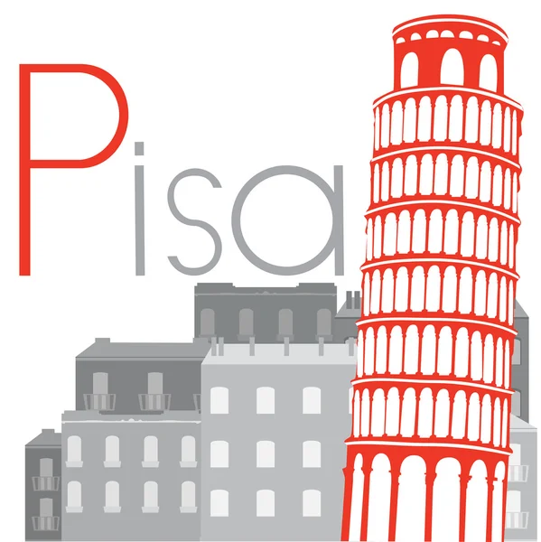 Torre inclinada de Pisa no fundo da cidade, vetor illustra —  Vetores de Stock