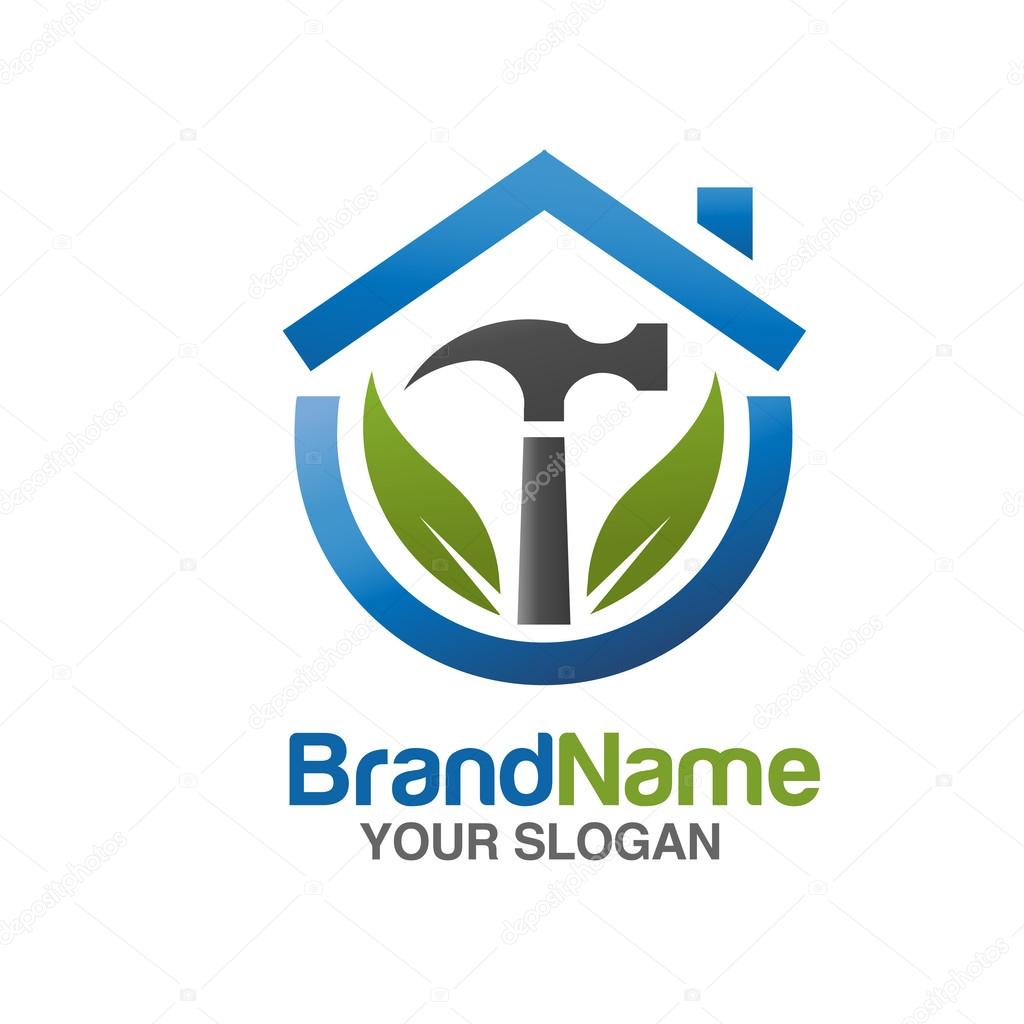 Home repair services Vector illustration. with hammer and green leaf