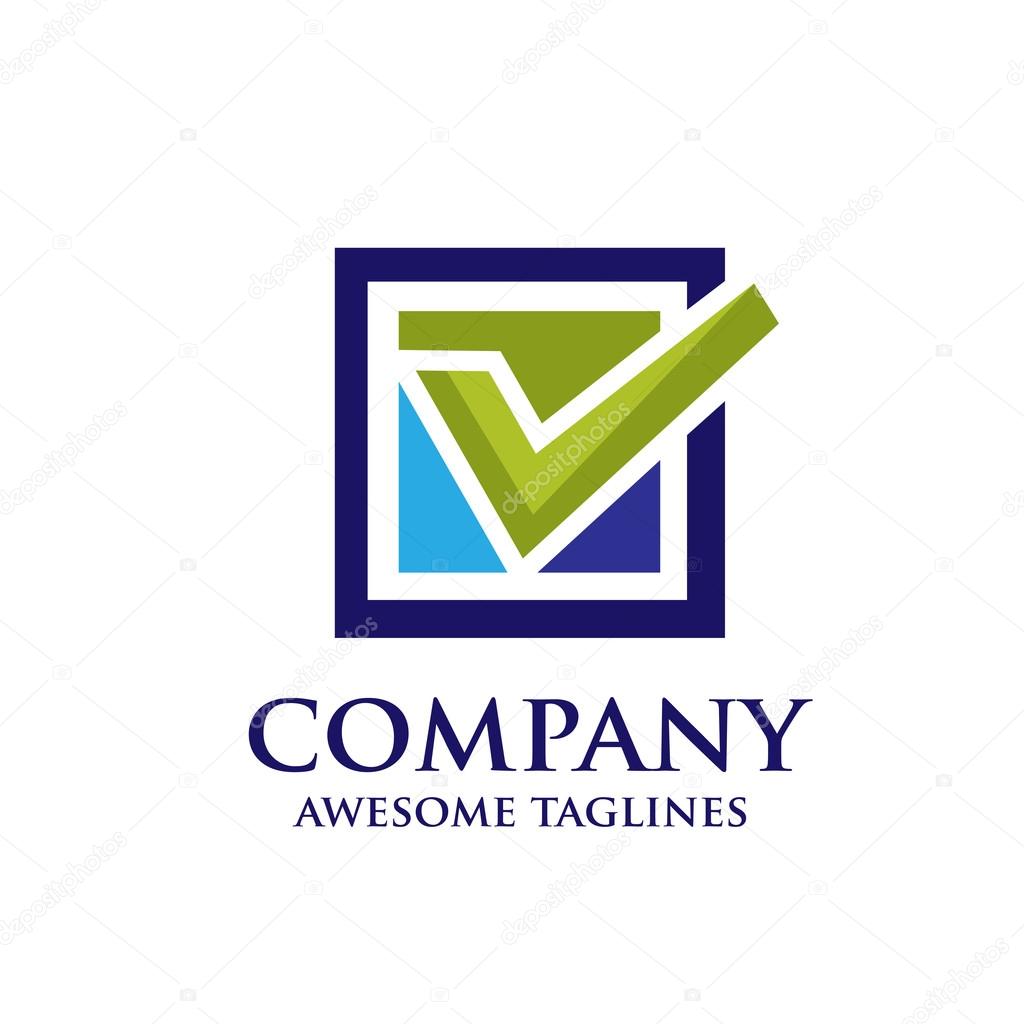 Square box with check mark logo concept