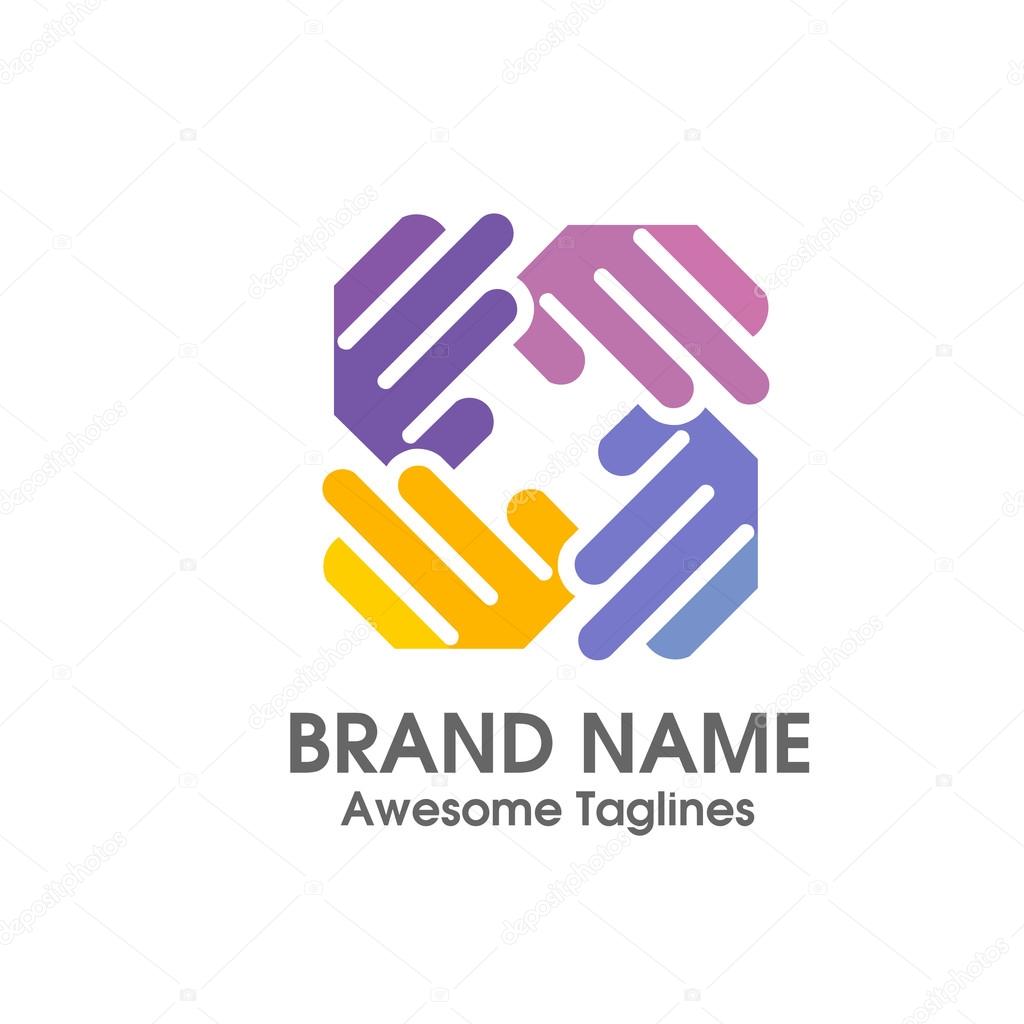 Template logo hand social charity team, fund, association, community