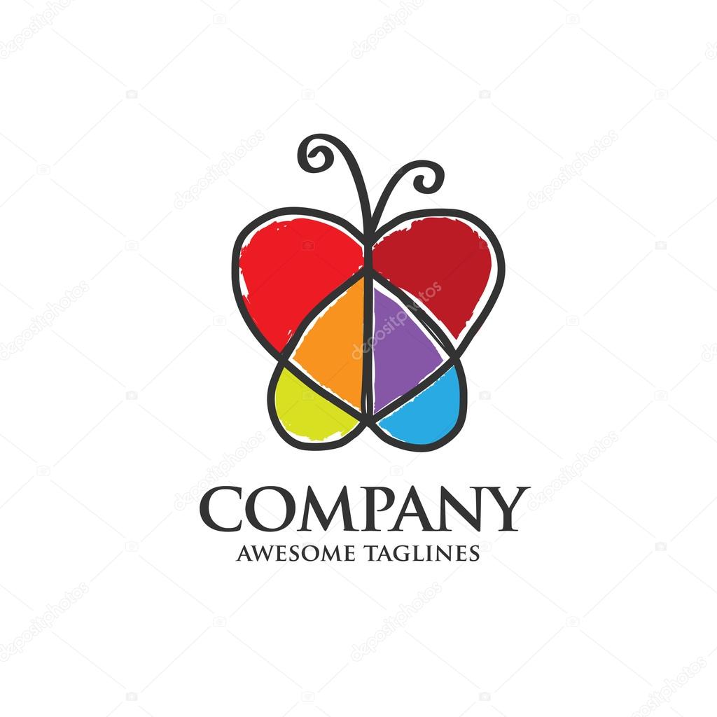 Download Butterfly Logo with Heart shaped Wings — Stock Vector ...