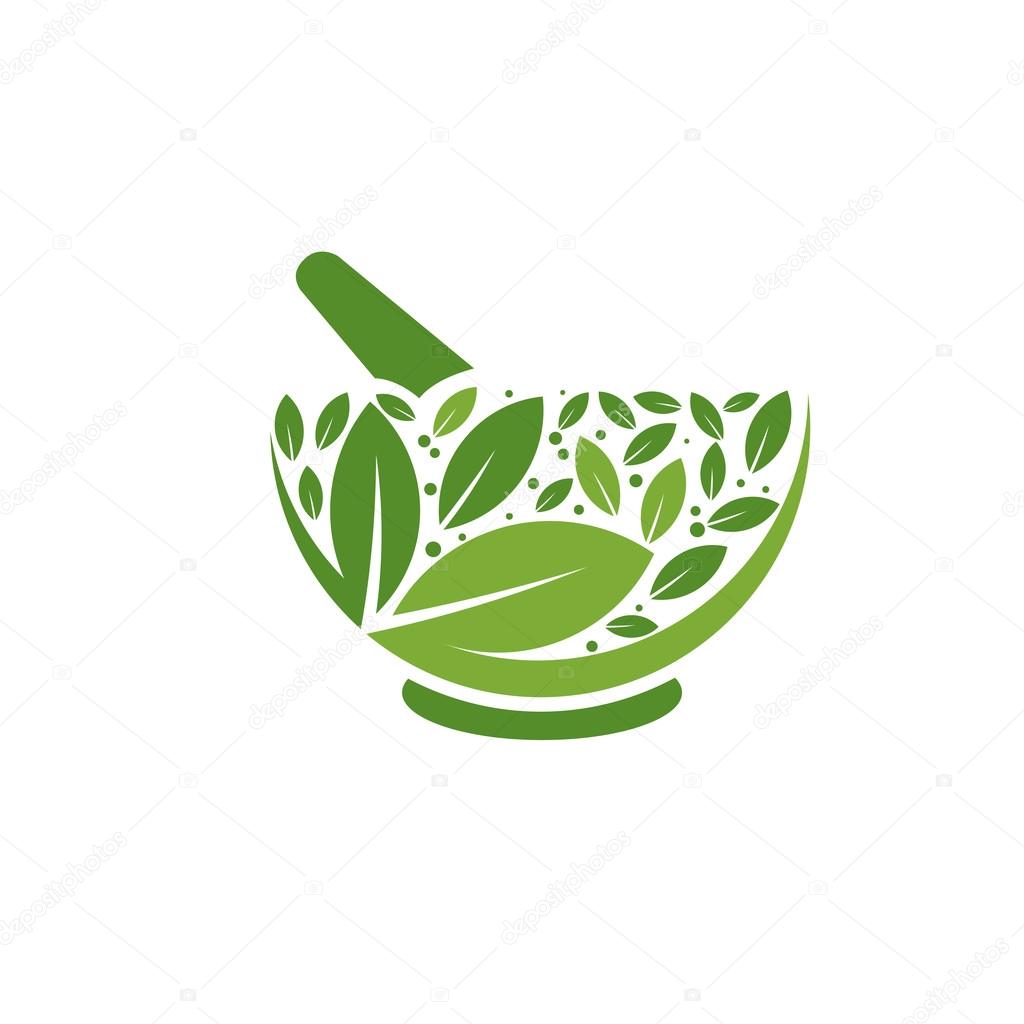 Alternative medicine Herbal Mortar and pestle logo concept