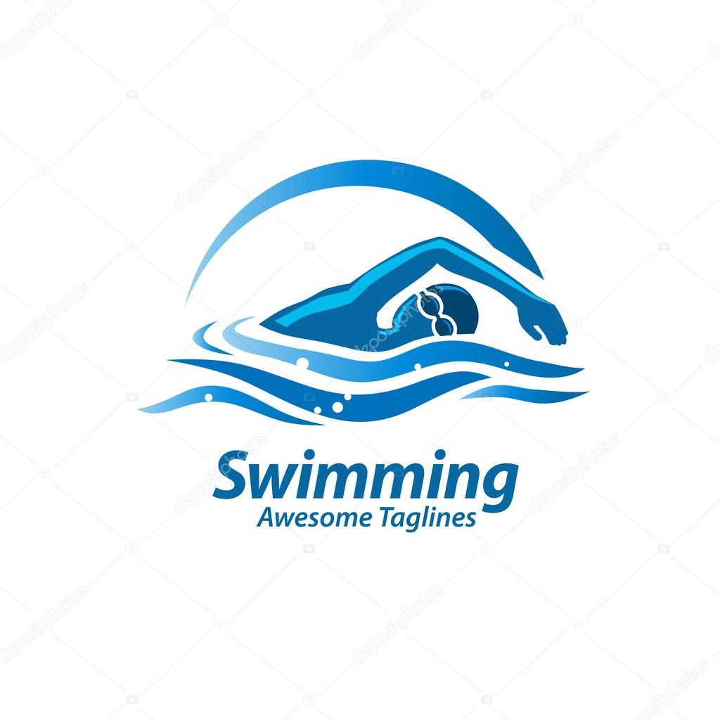 Swimming Logo. Swimmer icon with caption. Swimming or Swimmer Logo. Vector illustration