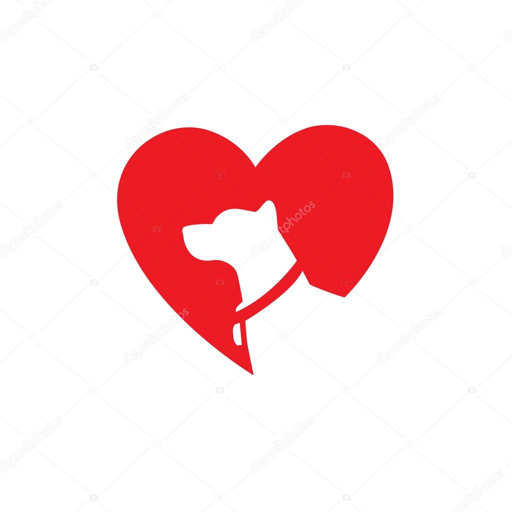 Modern flat design dog logo with love heart background vector