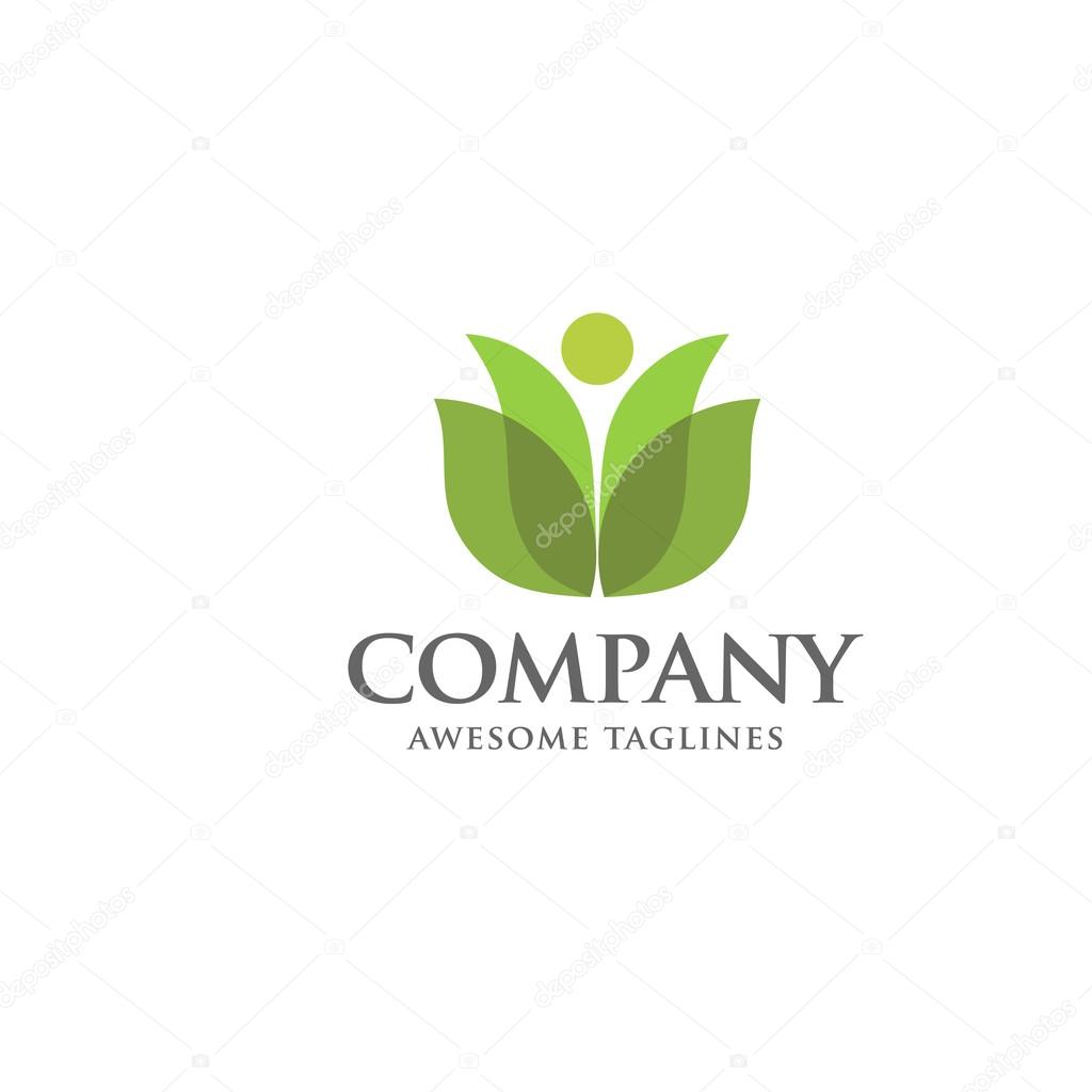 Green leaf and health care logo, spa, yoga, tulip concept