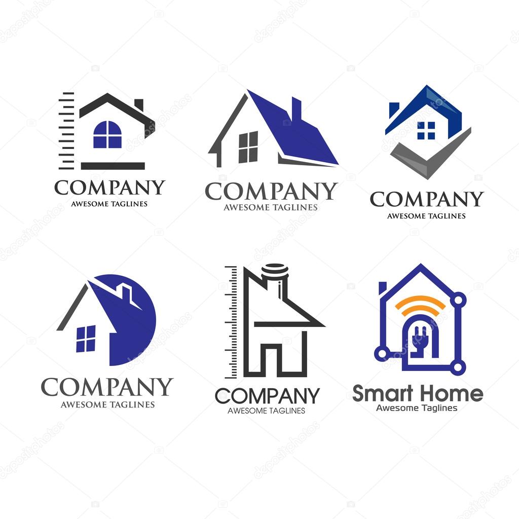 Modern house and real estate logo set creative vector