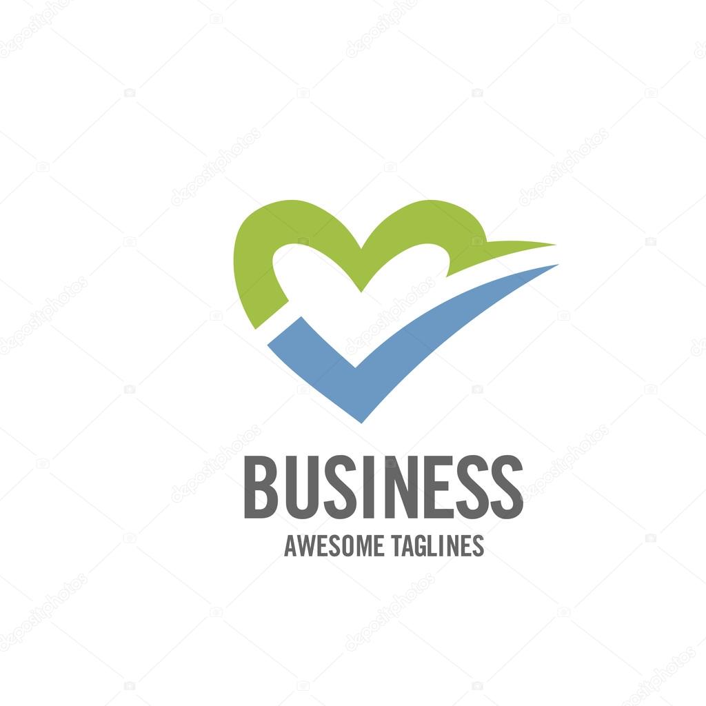 Creative simple concept of heart and right sign of love logo , love choice logo vector, heart care logo