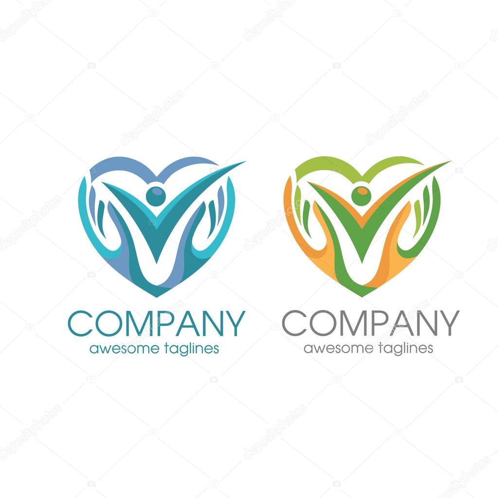 Creative people care logo, human love and hand symbol logo template vector