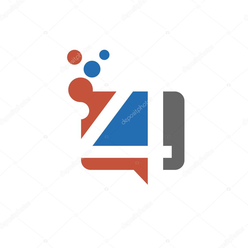 Number four logo. Logo 4 colorful vector template. Number logo design. 4 logo square with dot