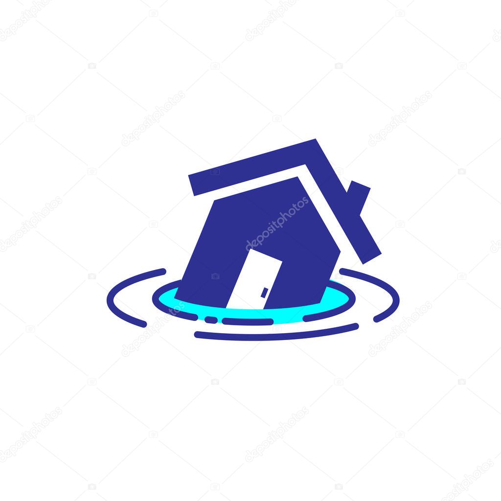 flooding house icon illustration vector on white background 