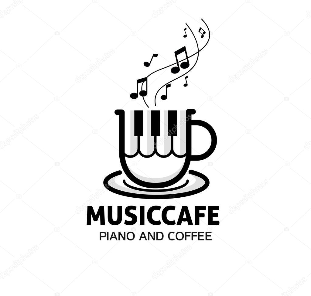 Coffee Music Cup logo design inspiration, piano and coffee vector, Technology and Digital Symbols, Food and Drink Signs, illustration for your Cafe Bar and Restaurant