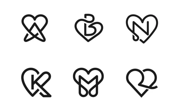 Initial Linear Letter Combine Heart Symbol Black Color Illustration — Stock Vector