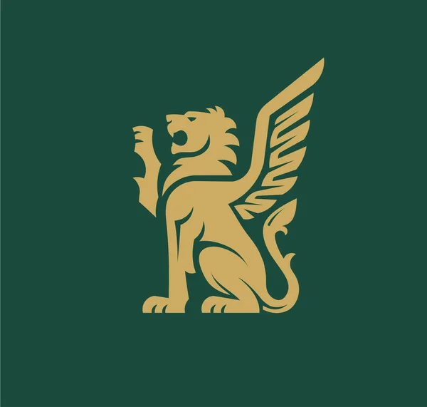 Kreativa Lejon Vinge Logotyp Vektor Illustration Winged Lion Antika Emblem — Stock vektor