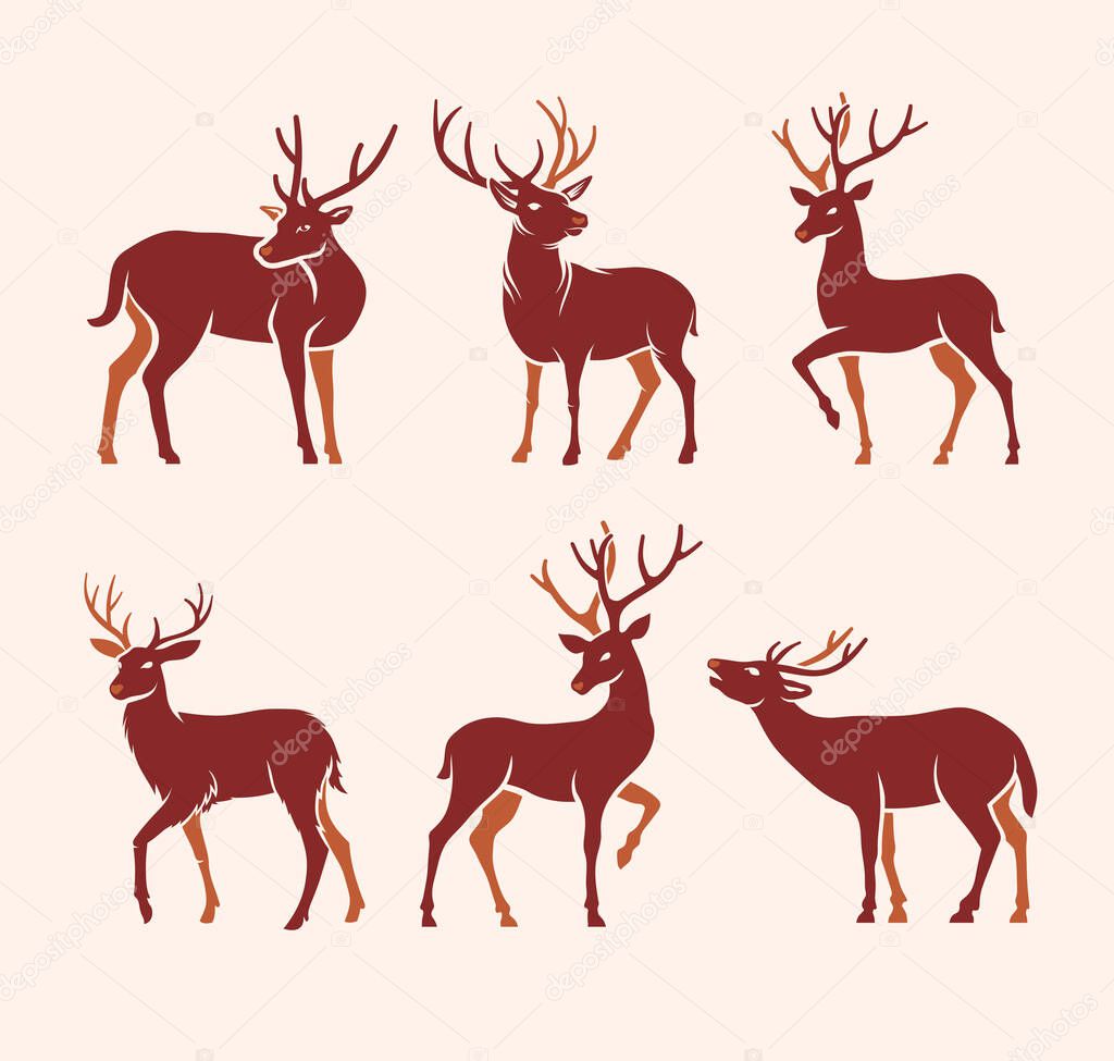 Deer silhouette vector collection illustration