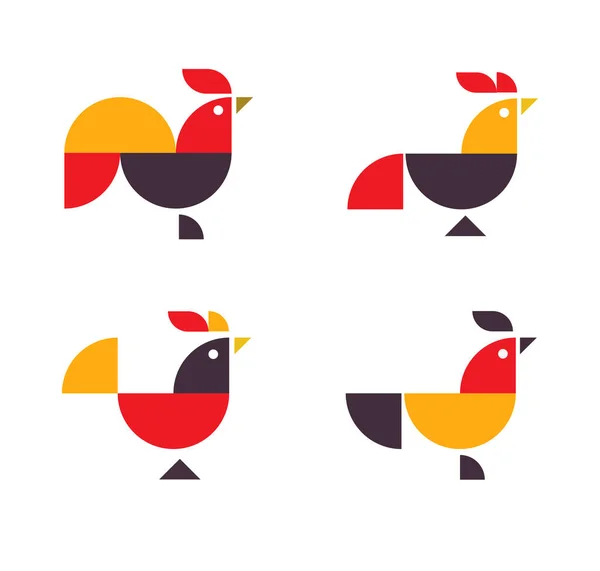 Abstrakt Geometrisk Kyckling Tupp Logotyp Samling Vektor Illustration — Stock vektor
